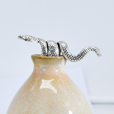 R-1549 Vintage Silver Lacquer Jewelry Snake Pattern Custom Silver Ring Antique Silver Adjustable Alloy Snake Ring