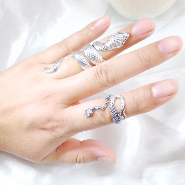 R-1549 Vintage Silver Lacquer Jewelry Snake Pattern Custom Silver Ring Antique Silver Adjustable Alloy Snake Ring