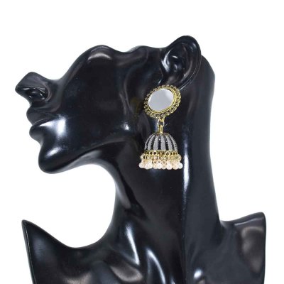 E-6226 Vintage Gold Metal Mirror Enamel Pearl Beads Tassel Drop Dangle Earrings for Women Boho Indian Party Jewelry