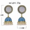 E-6226 Vintage Gold Metal Mirror Enamel Pearl Beads Tassel Drop Dangle Earrings for Women Boho Indian Party Jewelry