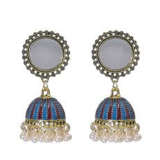 E-6226 Vintage Gold Metal Mirror Enamel Pearl Beads Tassel Drop Dangle Earrings for Women Boho Indian Party Jewelry