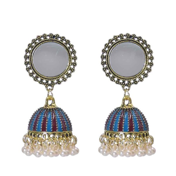 E-6226 Vintage Gold Metal Mirror Enamel Pearl Beads Tassel Drop Dangle Earrings for Women Boho Indian Party Jewelry