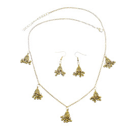 N-7592 High Quality Gold Silver Plated Jewelry Women Jewelry Set Vintage Bell Tassel Pendant Earrings and Necklace Set Jewelry Set