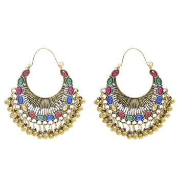 E-6230   Indian Gold Metal Crystal Bells Tassel Drop Jhumka  Earrings for Women Boho Party Jewelry Gift