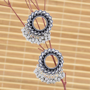 E-6234 Ethnic Geometric Silver Color Indian Earrings Round Hollow Jewelry Vintage Statement Earrings For Women Bohemian Earrings