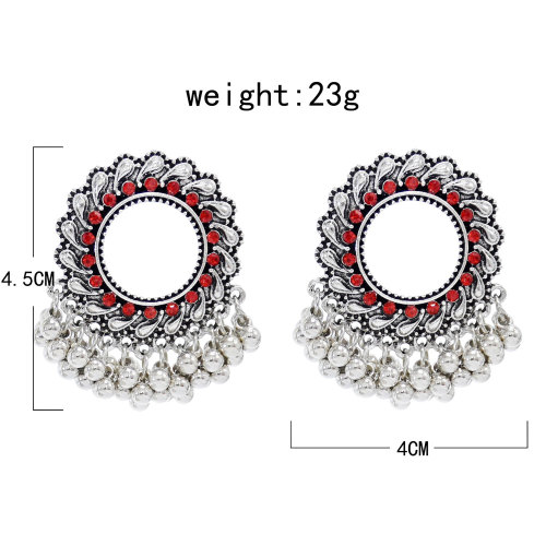 E-6234 Ethnic Geometric Silver Color Indian Earrings Round Hollow Jewelry Vintage Statement Earrings For Women Bohemian Earrings