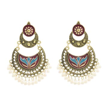E-6236 Vintage Gold Indian Pearls Tassel Jhumka Drop Earrings for Women Boho Ethnic Festival Party Jewelry Gift