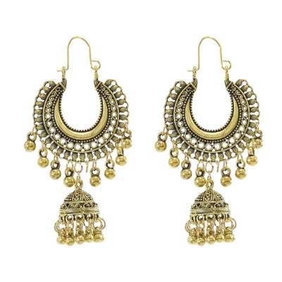 E-6238 Vintage Gold Sliver Indian Bells Tassel Jhumka Drop Earrings for Women Boho Ethnic Festival Party Jewelry Gift Set