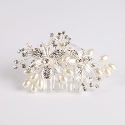F-0916 Silver rose gold flower crystal pearl comb hand-woven shiny bridal hair accessory