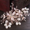 F-0916 Silver rose gold flower crystal pearl comb hand-woven shiny bridal hair accessory