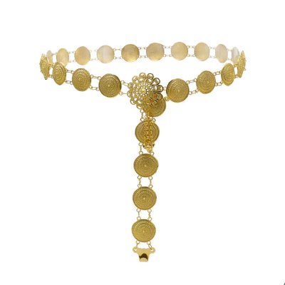 N-6772 Vintage Gold Silver Alloy Belly Chains for Women Carved Flower Dance Dress Belt Body Jewelry
