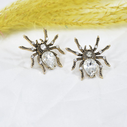 E-6241 Fashion Jewelry Creative Design Simple And Cute Animal Spider 18K Gold-plated Crystal Diamond Earrings