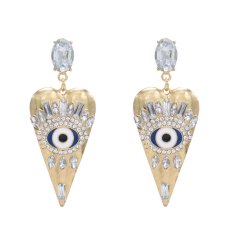 E-6242 Fashion Gold Silver Metal Crystal Drip Oil Evil Eye Shape Drop Earrings for Women Boho Party Jewelry Gift