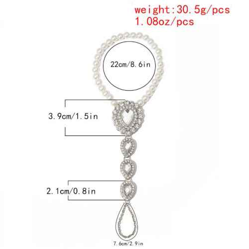 B-1135 Geometric Drop Shaped Feet Chain With Fingers Faux Pearls Rhinestone Exaggerated Gemstone Anklets Wedding Anklet