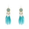 E-6245 Bohemian Style Ethnic Natural Feather Long Earrings Fashion Feather Tassel Earrings Geometric Beads Chain