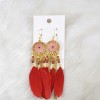 E-6245 Bohemian Style Ethnic Natural Feather Long Earrings Fashion Feather Tassel Earrings Geometric Beads Chain