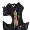 E-6245 Bohemian Style Ethnic Natural Feather Long Earrings Fashion Feather Tassel Earrings Geometric Beads Chain