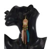 E-6245 Bohemian Style Ethnic Natural Feather Long Earrings Fashion Feather Tassel Earrings Geometric Beads Chain