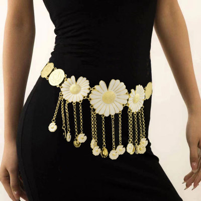 N-7596 Hot Sale Gold Plated Alloy Tassel Daisy Flower Charms Women Sexy Body Jewelry Waist Chains Belly Chains