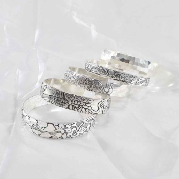 B-1137 5Styles Ethnic Vintage Tibetan Silver Open Cuff Bangles for Women Carved Flower Peacock Party Jewelry Gift