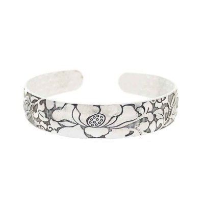 B-1137 5Styles Ethnic Vintage Tibetan Silver Open Cuff Bangles for Women Carved Flower Peacock Party Jewelry Gift