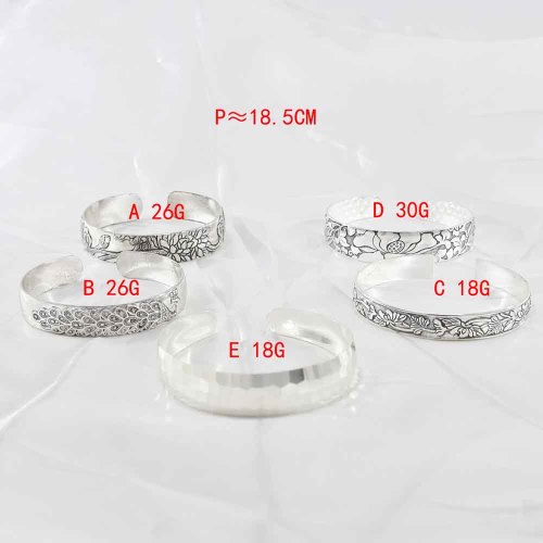 B-1137 5Styles Ethnic Vintage Tibetan Silver Open Cuff Bangles for Women Carved Flower Peacock Party Jewelry Gift