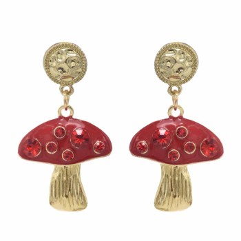 E-6249  Fashion Jewelry Creative Design Simple little Mushroom Gold-plated Crystal Diamond Earrings For Women