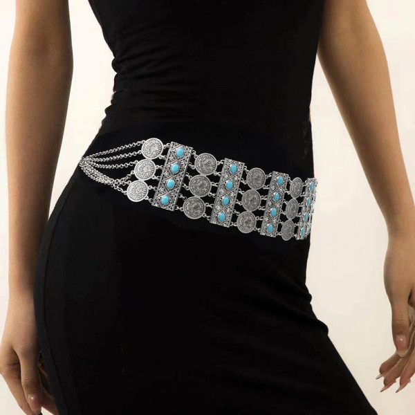 N-7597 Hot Selling Bohemian New Shape Turquoise Stone Waist Chain Body Chain