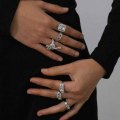 R-1550 6Pcs/set Vintage Silver Metal Snake Geometric Crystal Midi Finger Rings Sets for Women Boho Party Jewelry