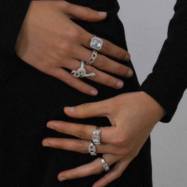 R-1550 6Pcs/set Vintage Silver Metal Snake Geometric Crystal Midi Finger Rings Sets for Women Boho Party Jewelry