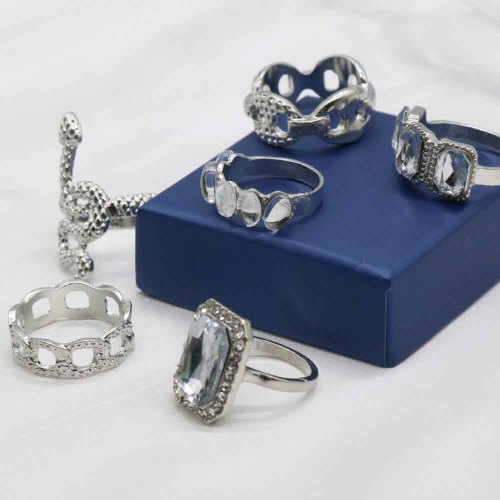 R-1550 6Pcs/set Vintage Silver Metal Snake Geometric Crystal Midi Finger Rings Sets for Women Boho Party Jewelry
