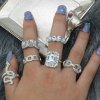 R-1550 6Pcs/set Vintage Silver Metal Snake Geometric Crystal Midi Finger Rings Sets for Women Boho Party Jewelry