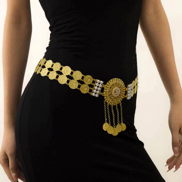 N-7600 Fashion Alloy Stainless Steel Beach Jewelry Waterproof Sexy Body Chain Waist Jewelry Gold Flowers Chain Belly Chain