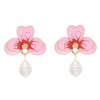 E-6254 8Colors Cute Drip Oil Pearl Flower Drop Earrings for Women Girl Wedding Party Jewelry Gift