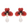 E-6254 8Colors Cute Drip Oil Pearl Flower Drop Earrings for Women Girl Wedding Party Jewelry Gift