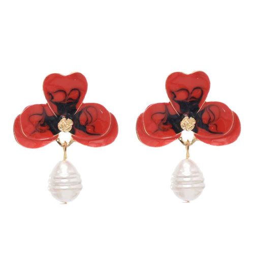 E-6254 8Colors Cute Drip Oil Pearl Flower Drop Earrings for Women Girl Wedding Party Jewelry Gift