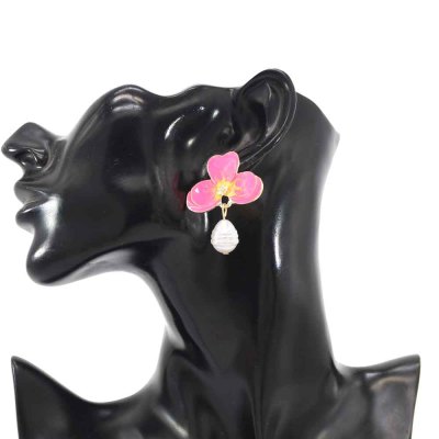 E-6254 8Colors Cute Drip Oil Pearl Flower Drop Earrings for Women Girl Wedding Party Jewelry Gift
