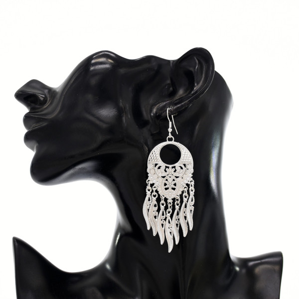 E-6255 Vintage Shining Silver Color Brincos Female Earrings Trendy Carving Tassel Earrings Ornaments Accessories