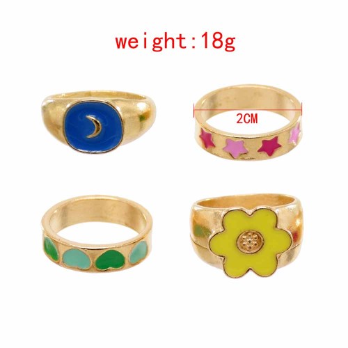 R-1553   Retro Dripping Alloy Ring For Women Men Golden Sliver Punk Metal Rhinestone Ring Finger  Hiphop Ring Jewelry