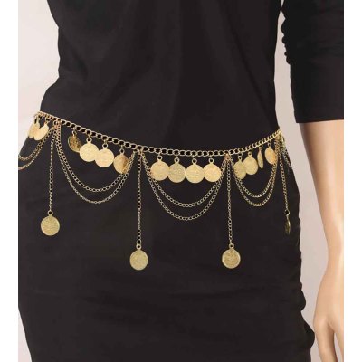 N-7601 Vintage Gold Silver Metal Coin Tassel Belly Chains for Women Dance Waist Body Chain Party Jewelry