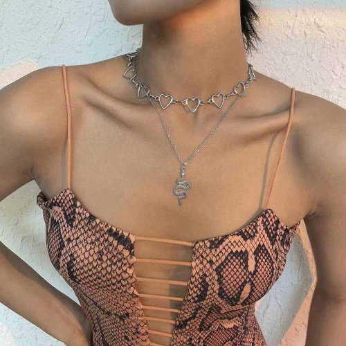 N-7602  Fashion Heart-shaped Multi-layer Collar Necklace Cartoon Jewelry For Women Men Gift Collar Necklace