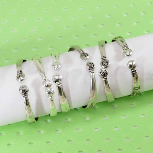B-1139   6pcs/set Ethnic Vintage Tibetan Silver Open Cuff Bangles for Women Carved Flower Peacock Party Jewelry Gift