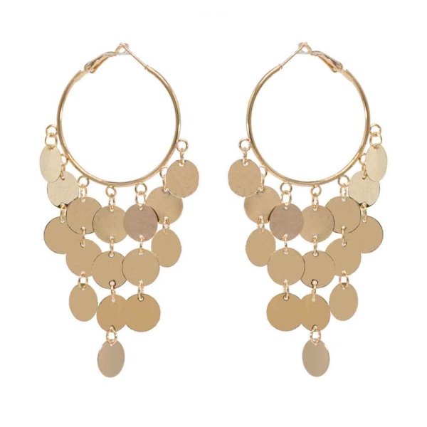 E-6259 4Styles Simple Metal Big Round Sequin Circle Geometric Drop Earrings for Women Boho Holiday Party Jewelry Gift