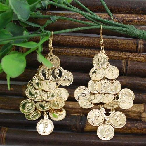 E-6266  2Styles Simple Metal Big Round Sequin Circle Geometric Drop Earrings for Women Holiday Party Jewelry