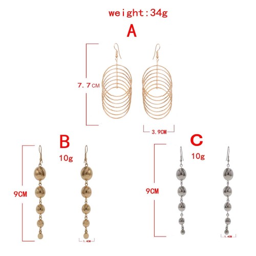 E-6265 Multilayers Gold Silver Metal Circle Round Balls Drop Earrings for Women Simple Party Jewelry Gift