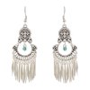 E-6267 3Styles Bohemian Vintage Silver Metal Leaf Flower Acrylic Beads Drop Earrings for Women Ethnic Jewelry