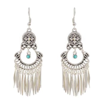 E-6267 3Styles Bohemian Vintage Silver Metal Leaf Flower Acrylic Beads Drop Earrings for Women Ethnic Jewelry