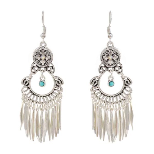 E-6267 3Styles Bohemian Vintage Silver Metal Leaf Flower Acrylic Beads Drop Earrings for Women Ethnic Jewelry