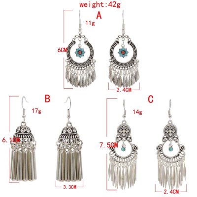 E-6267 3Styles Bohemian Vintage Silver Metal Leaf Flower Acrylic Beads Drop Earrings for Women Ethnic Jewelry