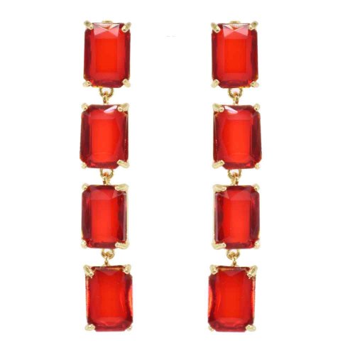 E-6277 New Fashion Red Green Black Glass Crystal Long Drop Earrings for Women Bridal Wedding Party Jewelry Gift